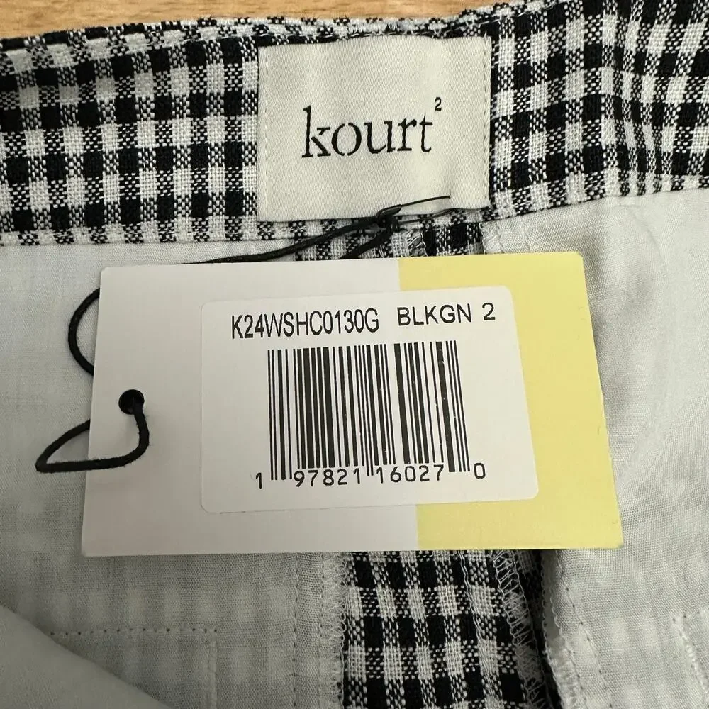 Few Moda Junie Short Linen High Rise Pleated Black White Gingham Sz 2 XS Preppy